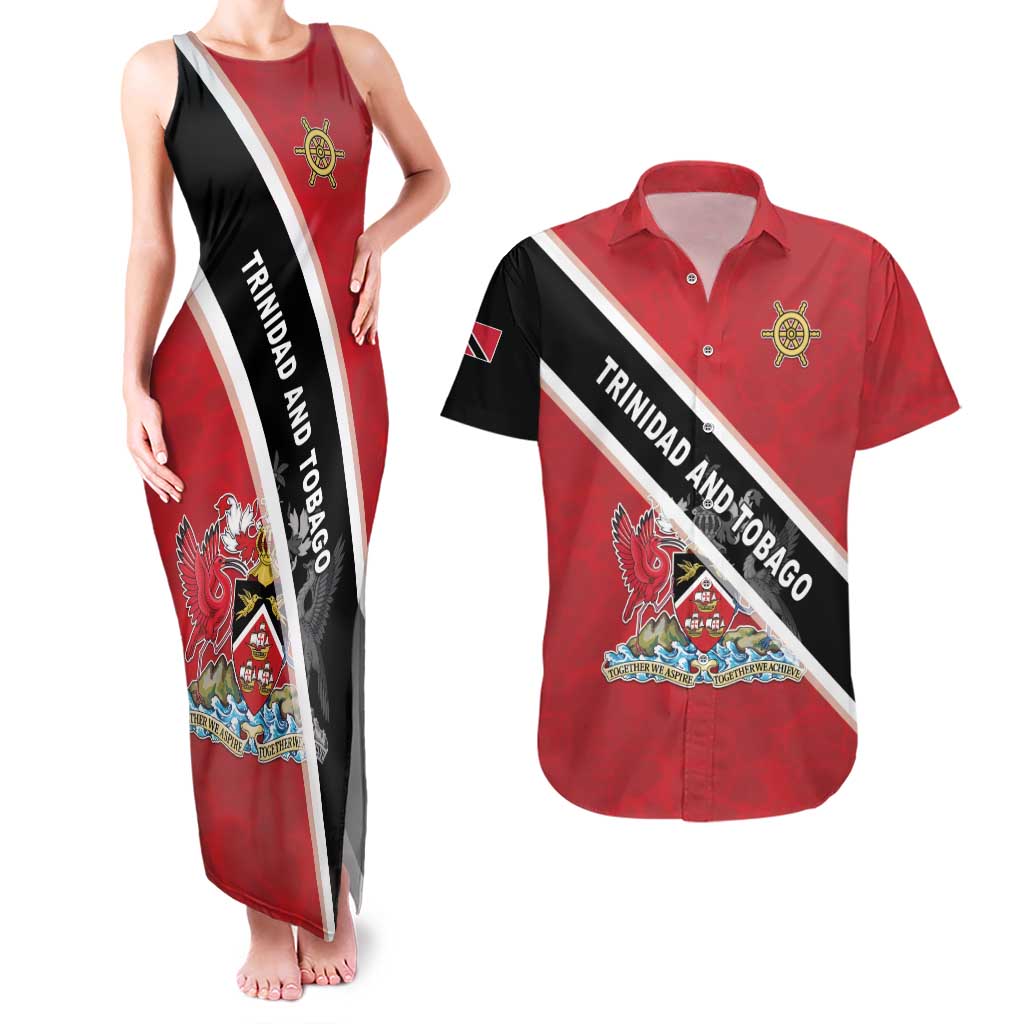 Personalized Trinidad and Tobago Couples Matching Tank Maxi Dress and Hawaiian Shirt Coat Of Arms Flag Style