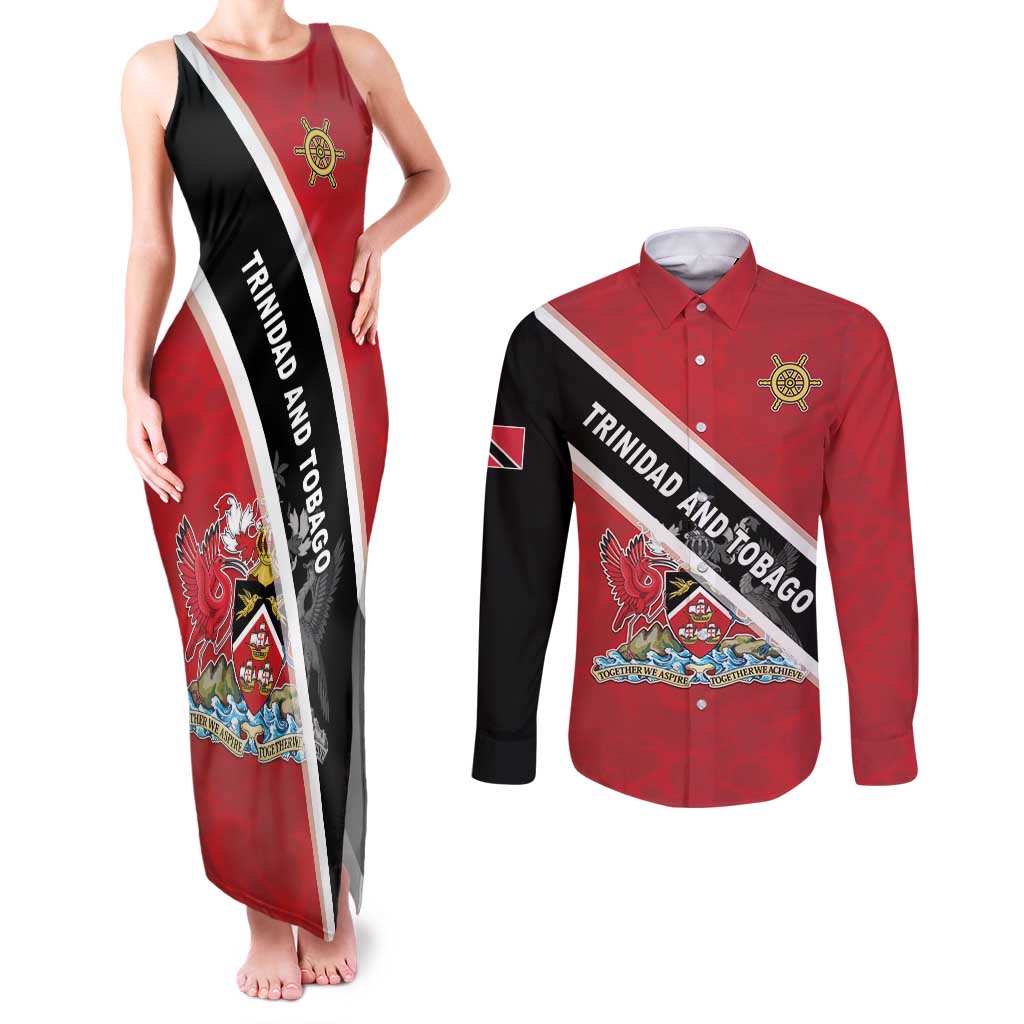 Personalized Trinidad and Tobago Couples Matching Tank Maxi Dress and Long Sleeve Button Shirt Coat Of Arms Flag Style