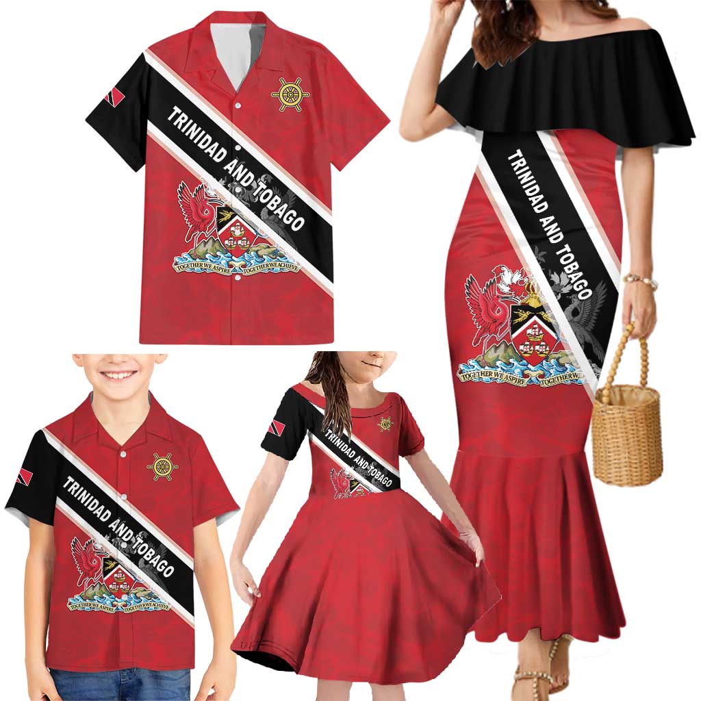 Personalized Trinidad and Tobago Family Matching Mermaid Dress and Hawaiian Shirt Coat Of Arms Flag Style