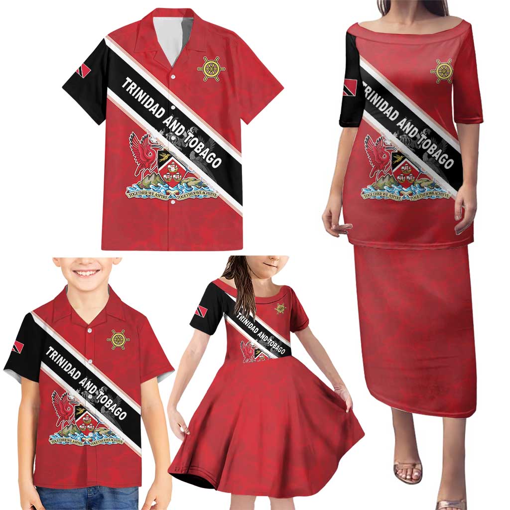 Personalized Trinidad and Tobago Family Matching Puletasi and Hawaiian Shirt Coat Of Arms Flag Style