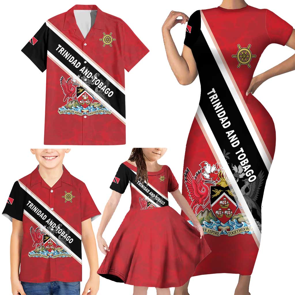 Personalized Trinidad and Tobago Family Matching Short Sleeve Bodycon Dress and Hawaiian Shirt Coat Of Arms Flag Style