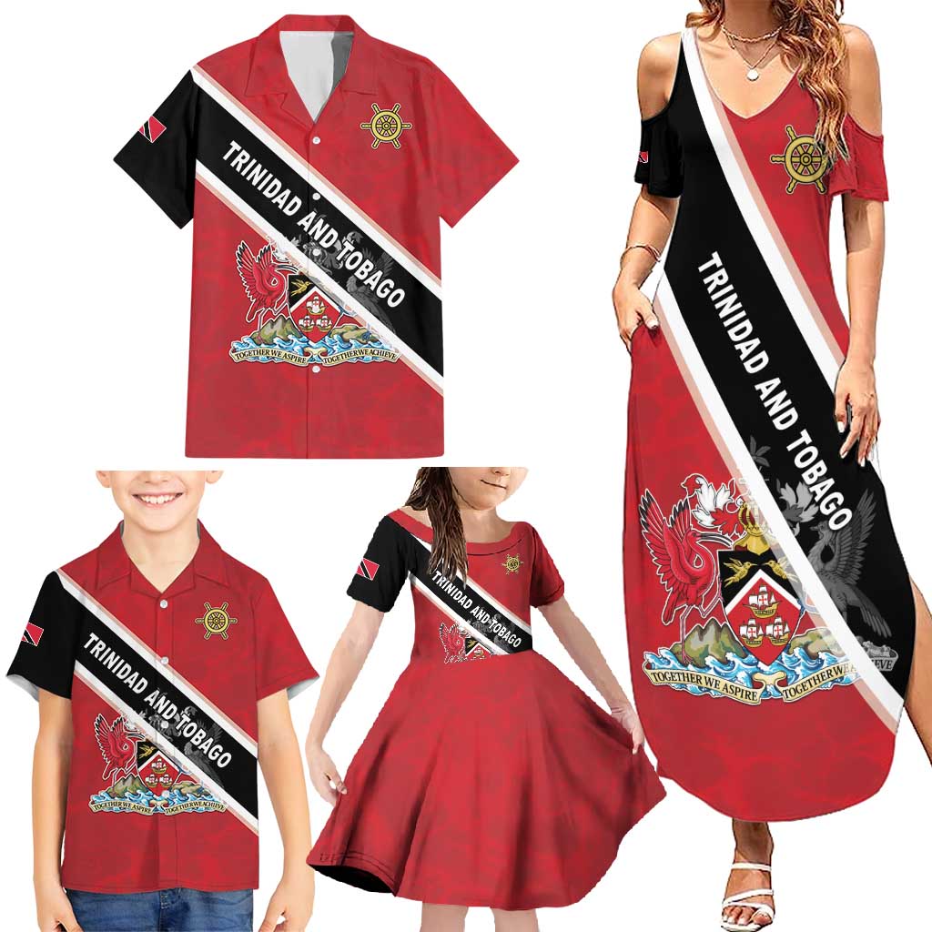 Personalized Trinidad and Tobago Family Matching Summer Maxi Dress and Hawaiian Shirt Coat Of Arms Flag Style