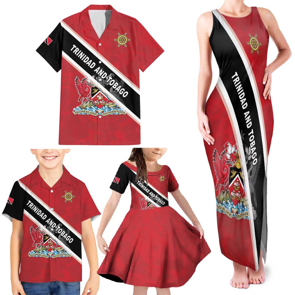 Personalized Trinidad and Tobago Family Matching Tank Maxi Dress and Hawaiian Shirt Coat Of Arms Flag Style