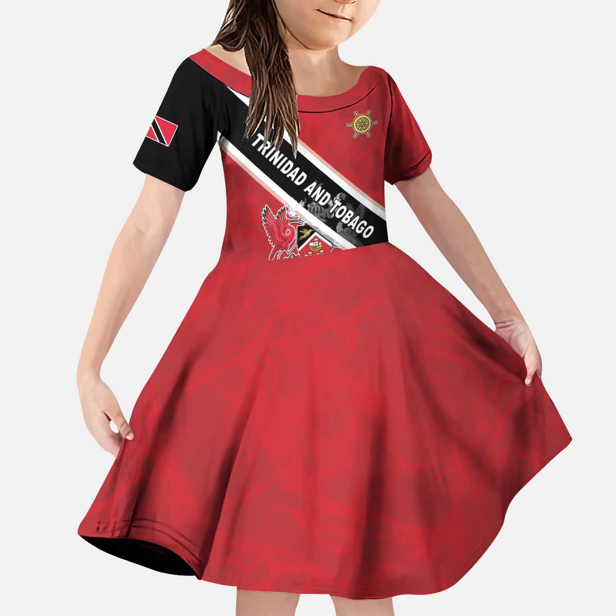 Personalized Trinidad and Tobago Kid Short Sleeve Dress Coat Of Arms Flag Style