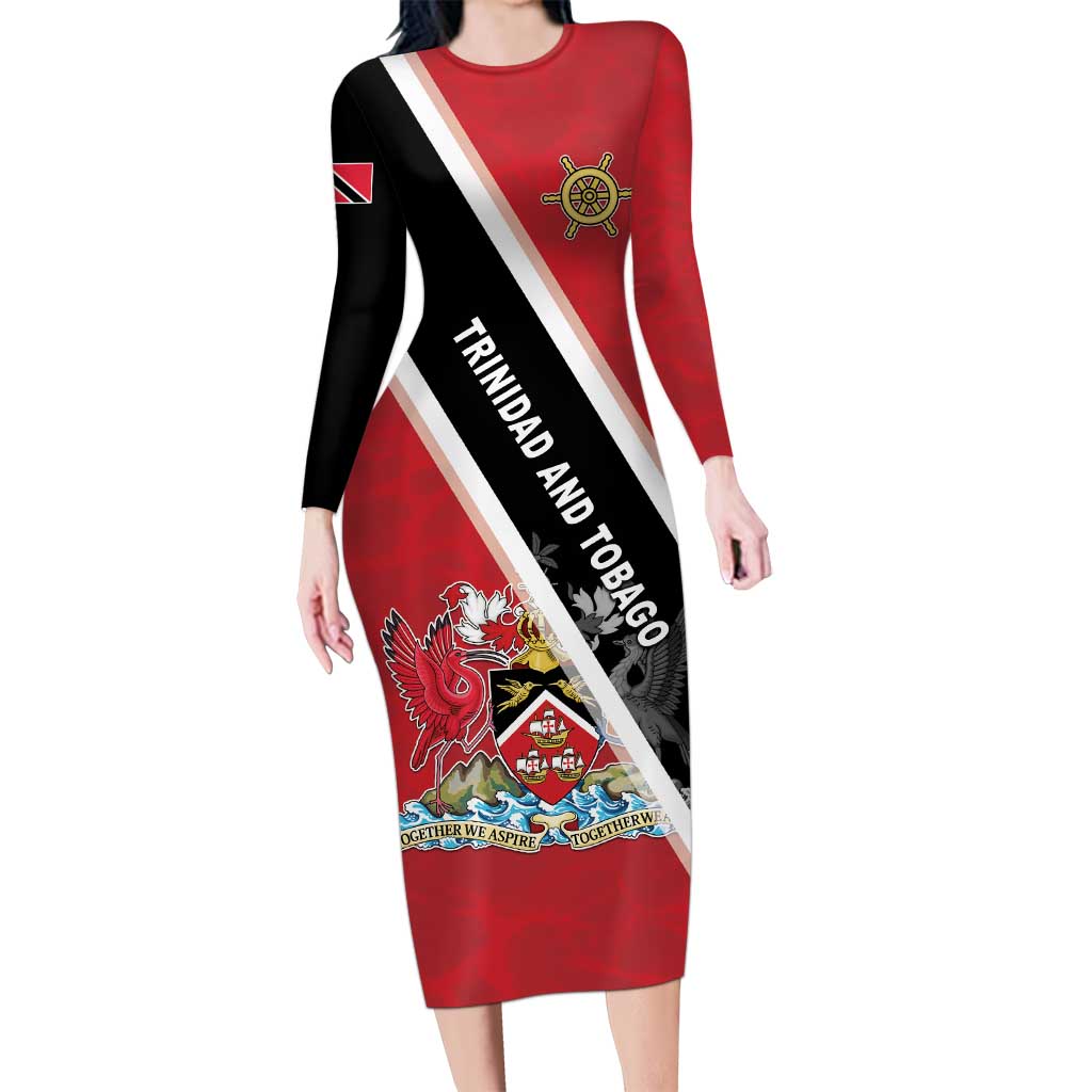 Personalized Trinidad and Tobago Long Sleeve Bodycon Dress Coat Of Arms Flag Style