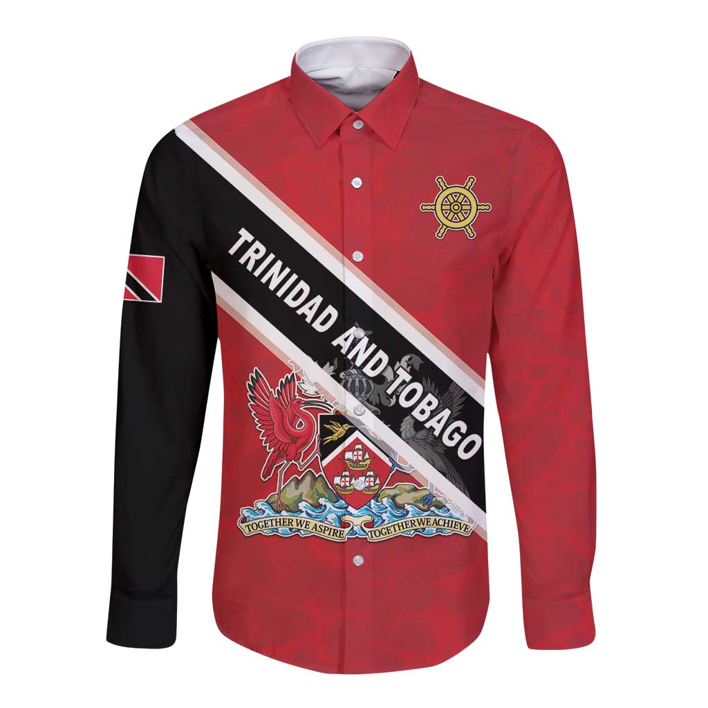 Personalized Trinidad and Tobago Long Sleeve Button Shirt Coat Of Arms Flag Style