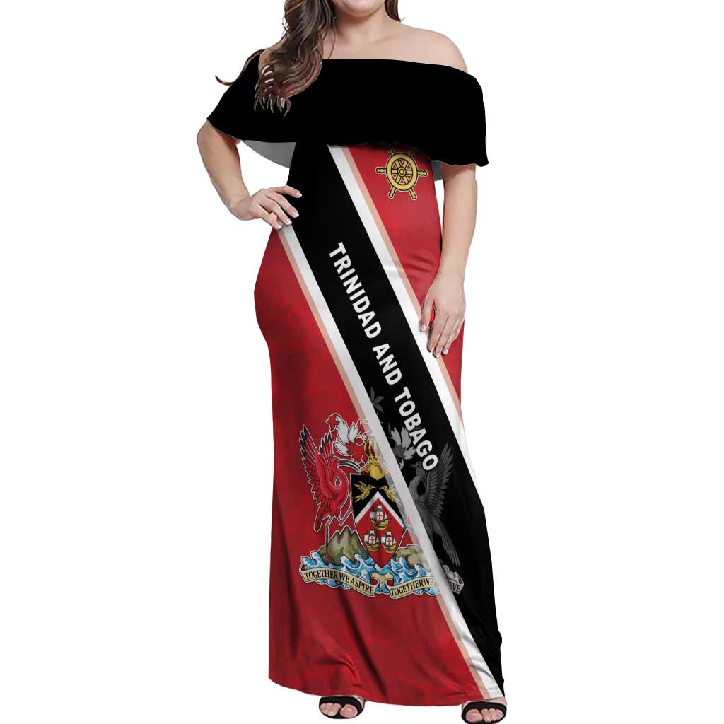 Personalized Trinidad and Tobago Off Shoulder Maxi Dress Coat Of Arms Flag Style