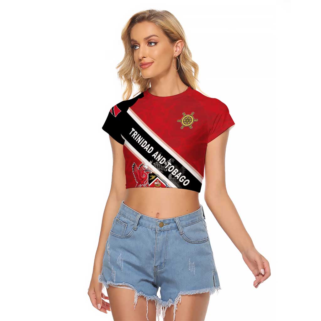 Personalized Trinidad and Tobago Raglan Cropped T Shirt Coat Of Arms Flag Style