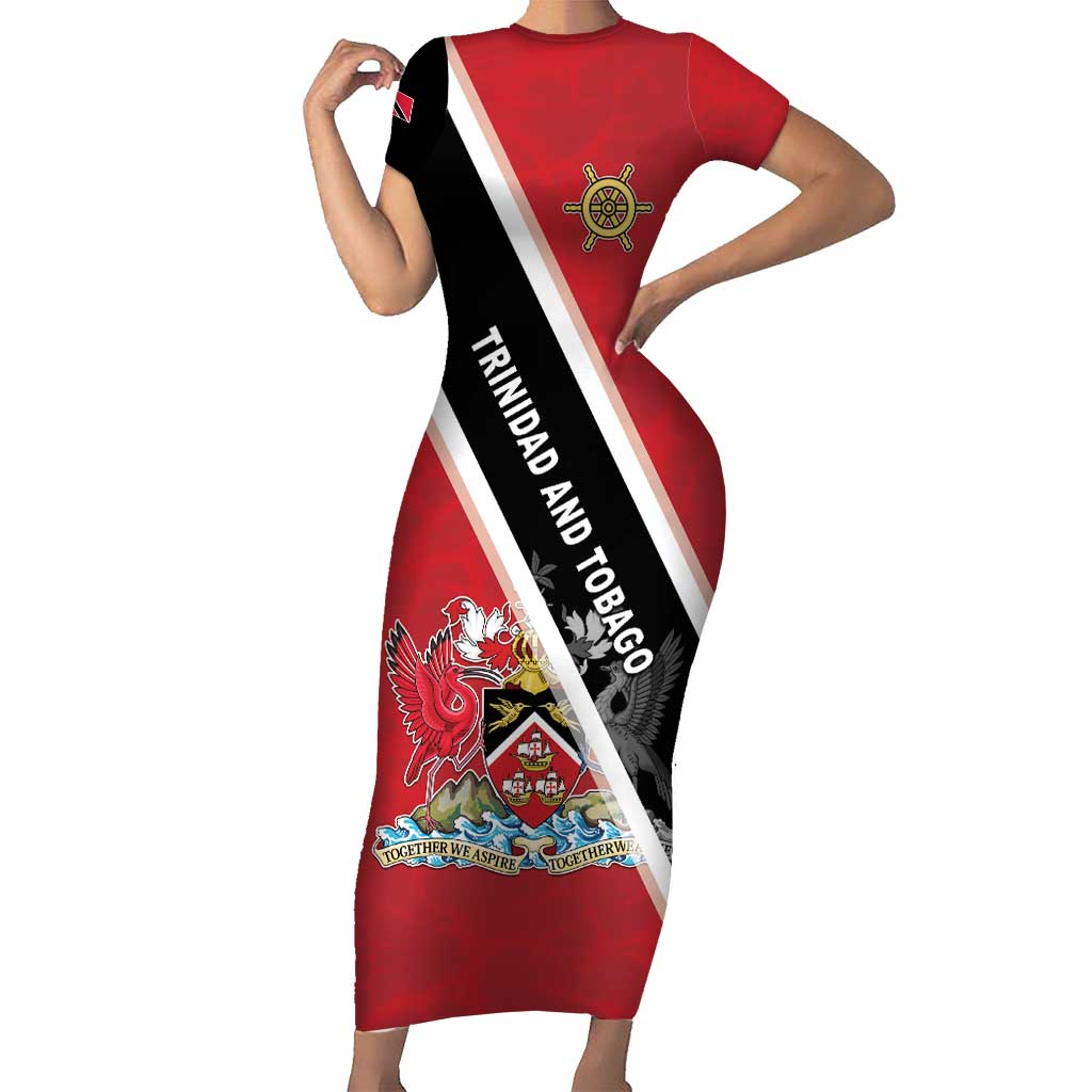 Personalized Trinidad and Tobago Short Sleeve Bodycon Dress Coat Of Arms Flag Style