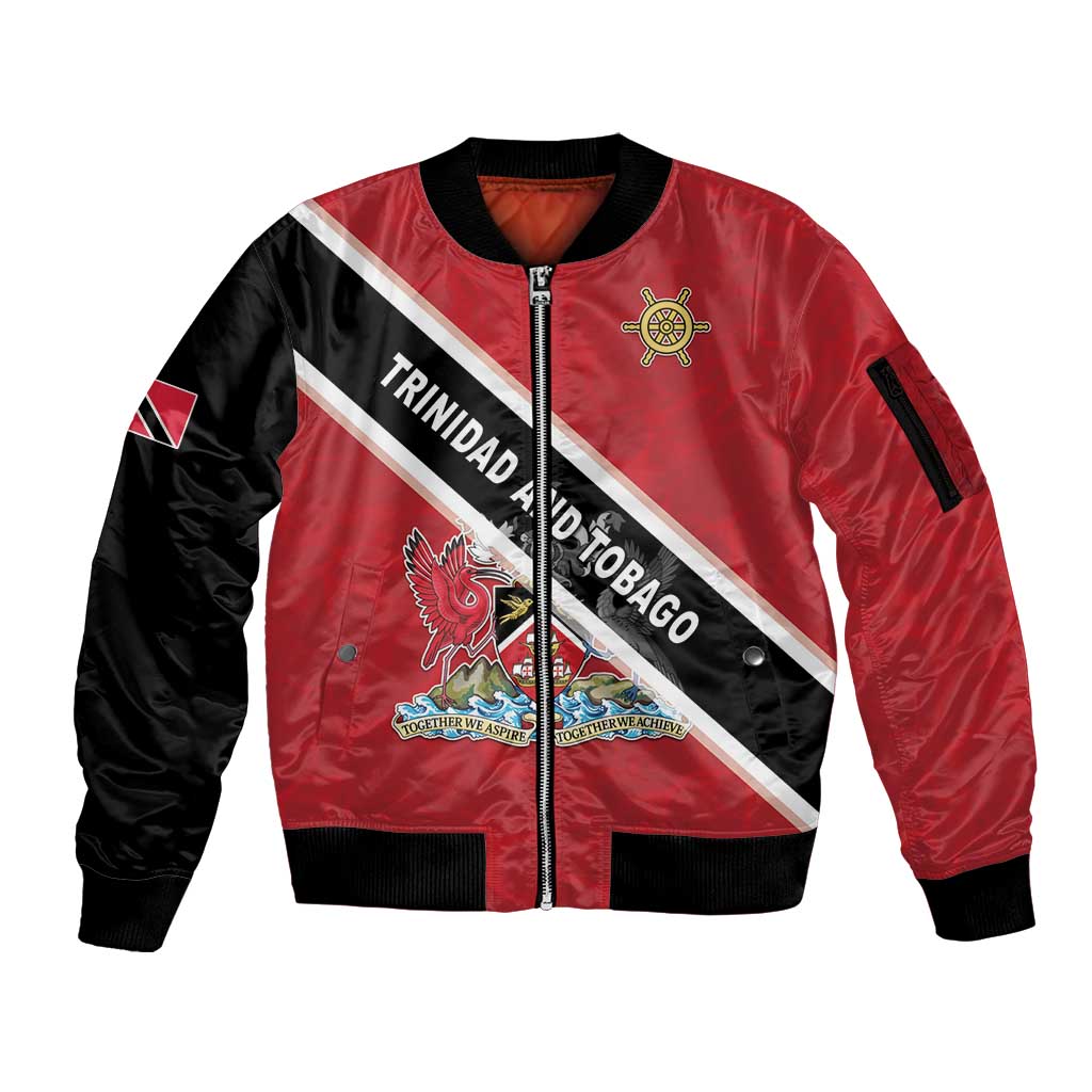 Personalized Trinidad and Tobago Sleeve Zip Bomber Jacket Coat Of Arms Flag Style