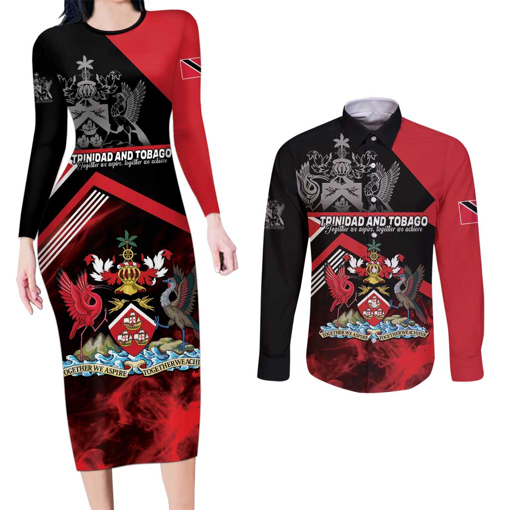 Personalized Trinidad and Tobago Couples Matching Long Sleeve Bodycon Dress and Long Sleeve Button Shirt Unique Style