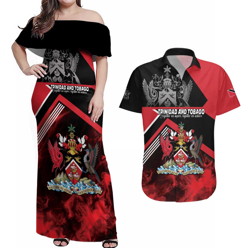 Personalized Trinidad and Tobago Couples Matching Off Shoulder Maxi Dress and Hawaiian Shirt Unique Style