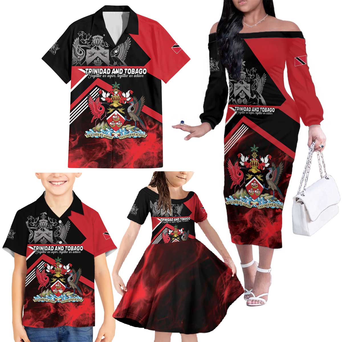 Personalized Trinidad and Tobago Family Matching Off The Shoulder Long Sleeve Dress and Hawaiian Shirt Unique Style