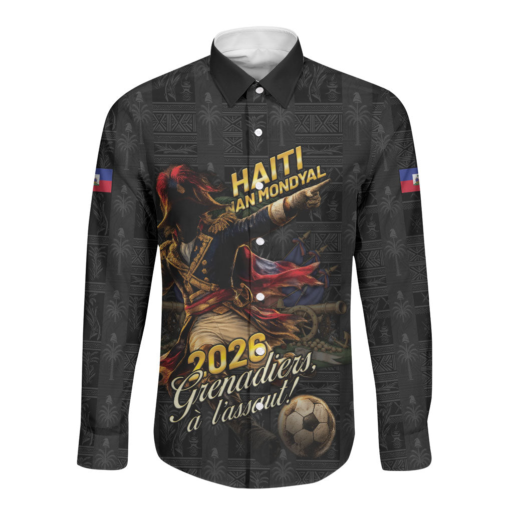 Custom Haiti Football 2026 Long Sleeve Button Shirt Haiti Nan Mondyal