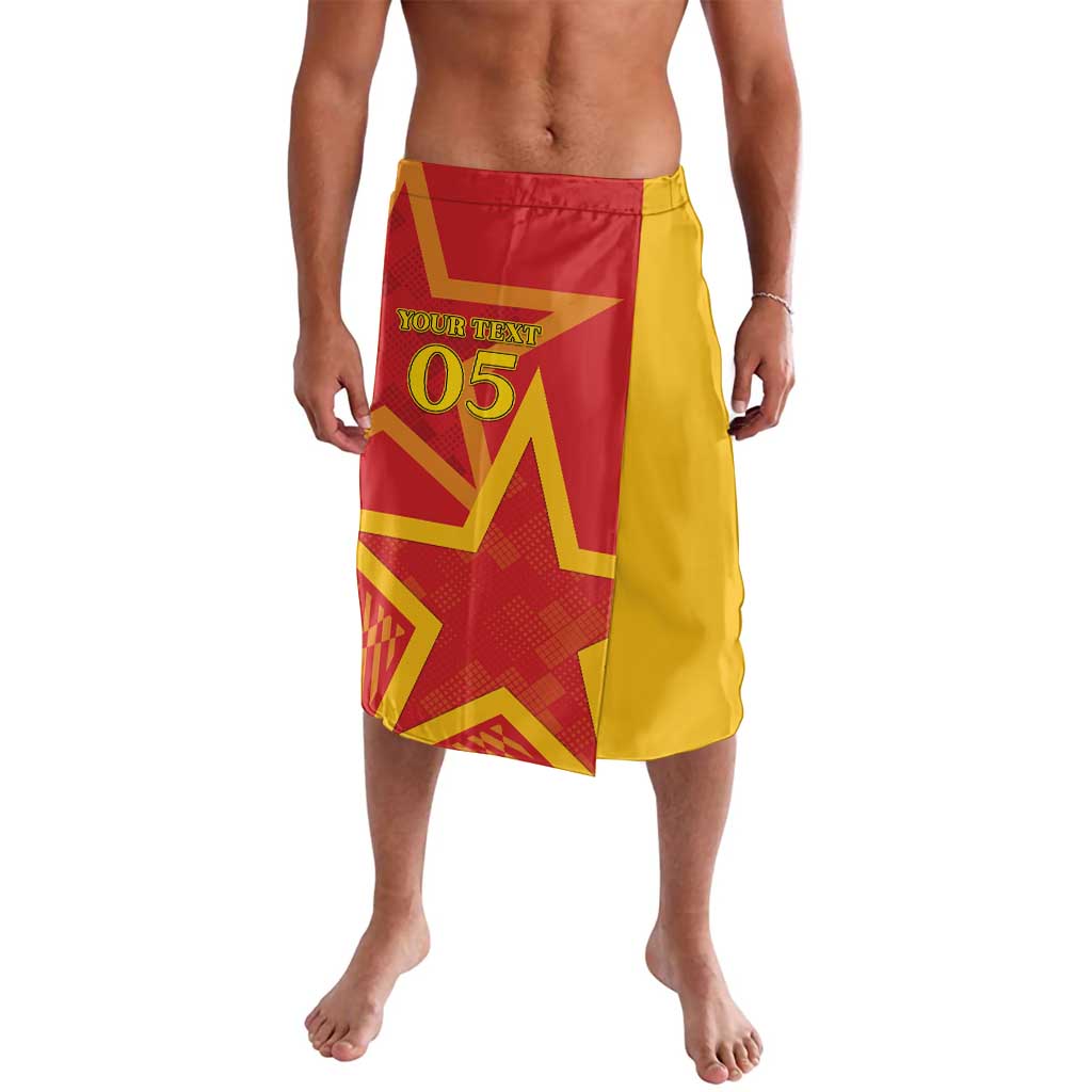 Red and yellow graphic football sarong with number 05 design and elastic waistband