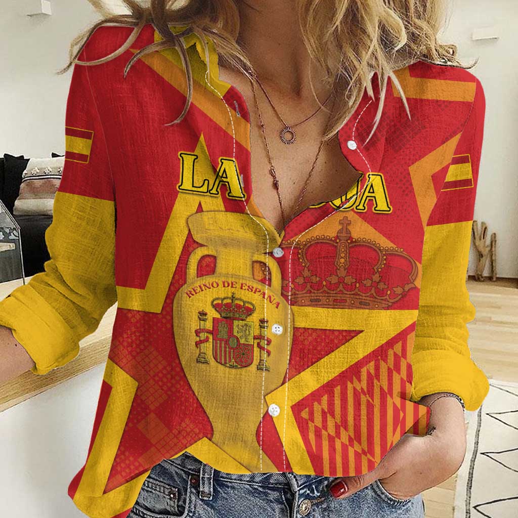 Custom Spain 2024 Football Women Casual Shirt La Roja Reigns Supreme LT05 - Wonder Print Shop