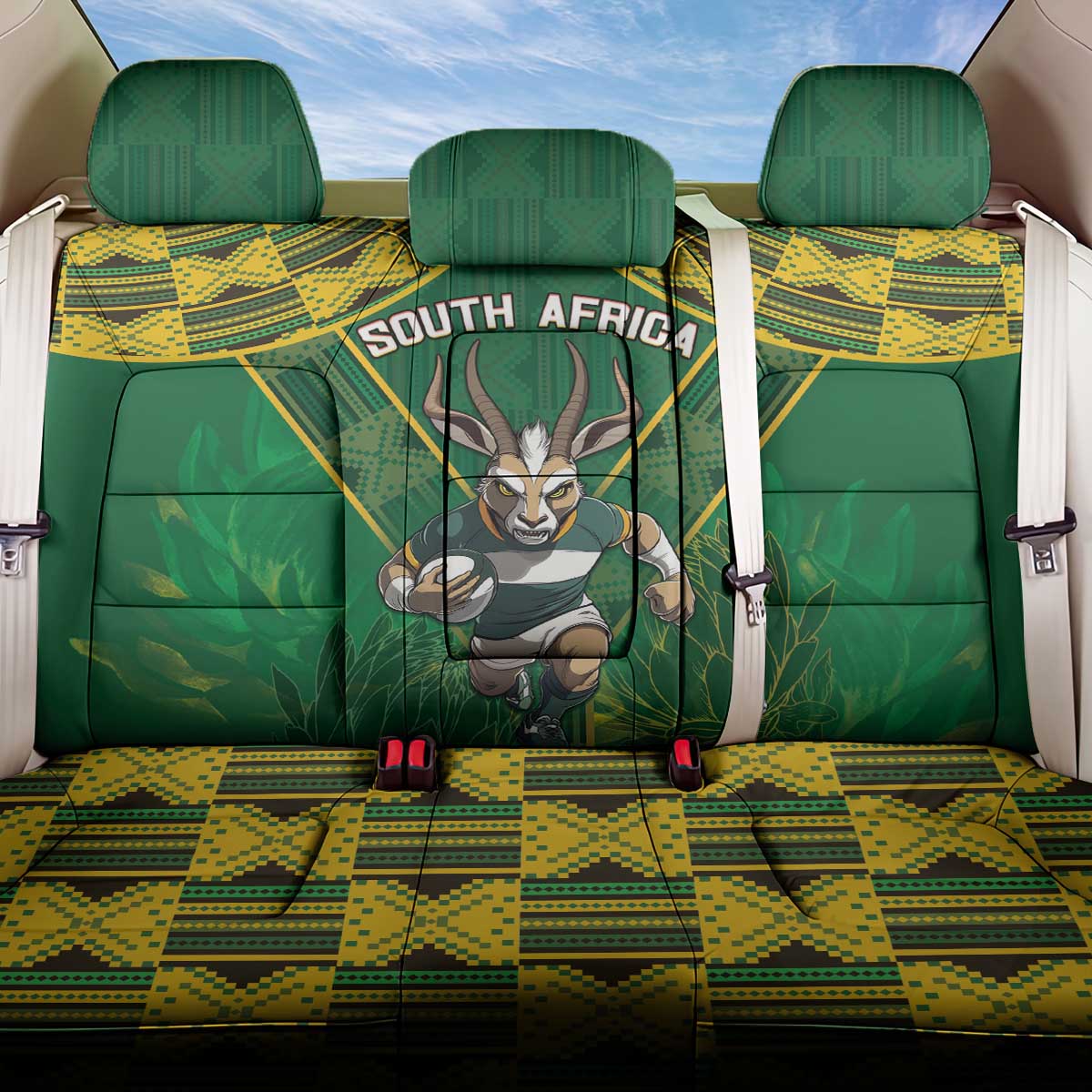 South Africa Rugby 2024 Back Car Seat Cover Go Bokke African Pattern LT05 - Wonder Print Shop