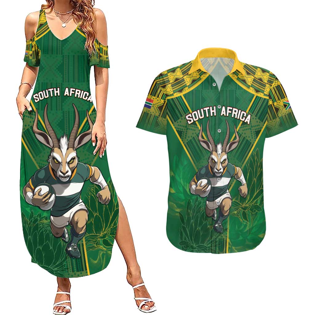 Custom South Africa Rugby 2024 Couples Matching Summer Maxi Dress and Hawaiian Shirt Go Bokke African Pattern LT05 - Wonder Print Shop