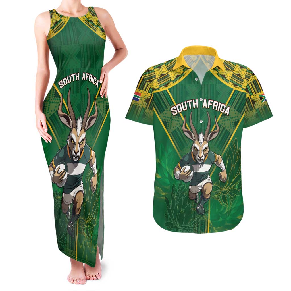 Custom South Africa Rugby 2024 Couples Matching Tank Maxi Dress and Hawaiian Shirt Go Bokke African Pattern LT05 - Wonder Print Shop