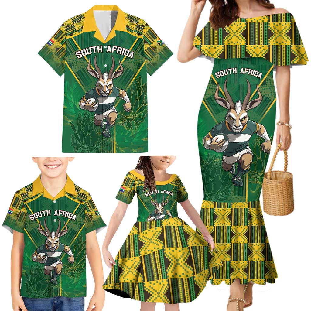 Custom South Africa Rugby 2024 Family Matching Mermaid Dress and Hawaiian Shirt Go Bokke African Pattern LT05 - Wonder Print Shop