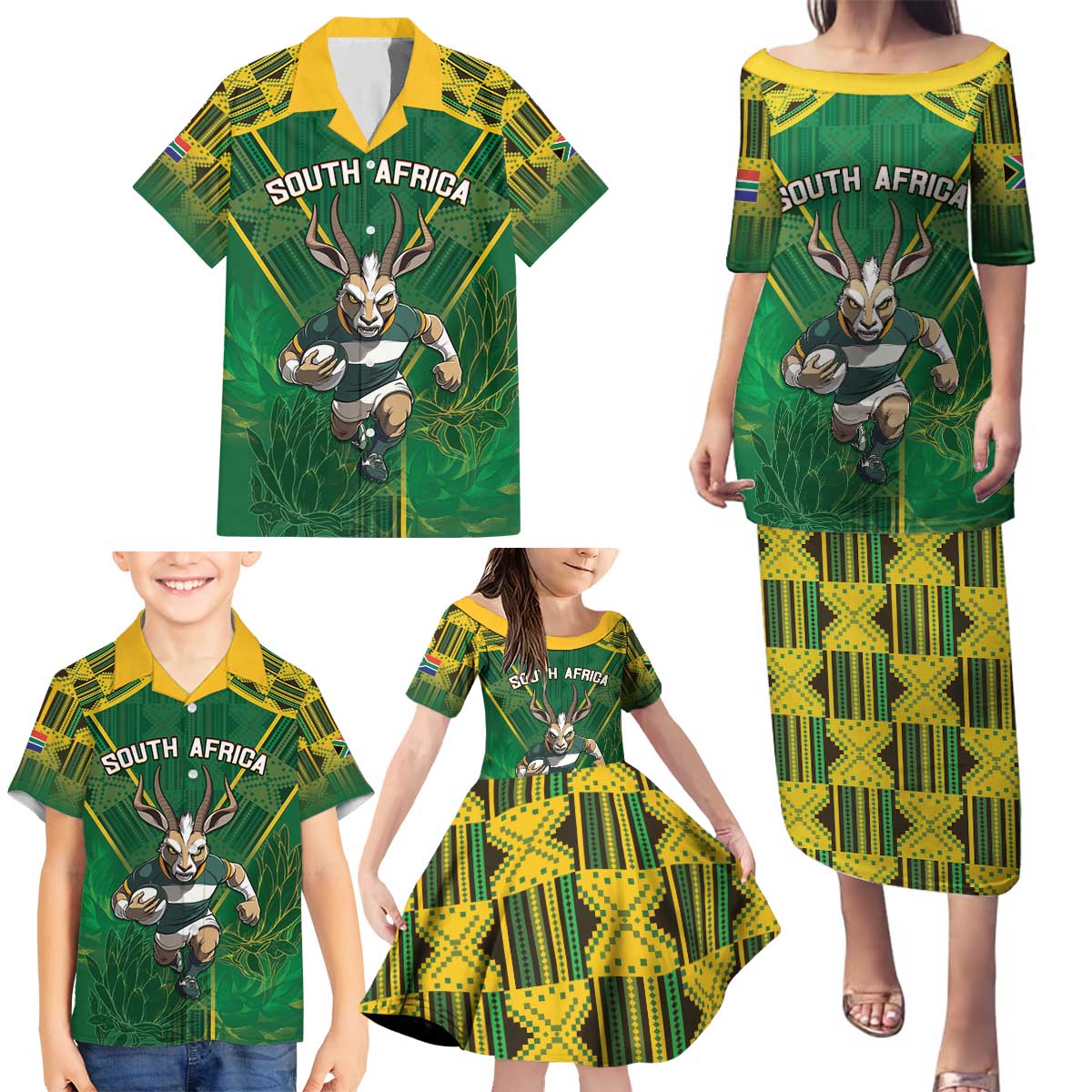 Custom South Africa Rugby 2024 Family Matching Puletasi and Hawaiian Shirt Go Bokke African Pattern LT05 - Wonder Print Shop