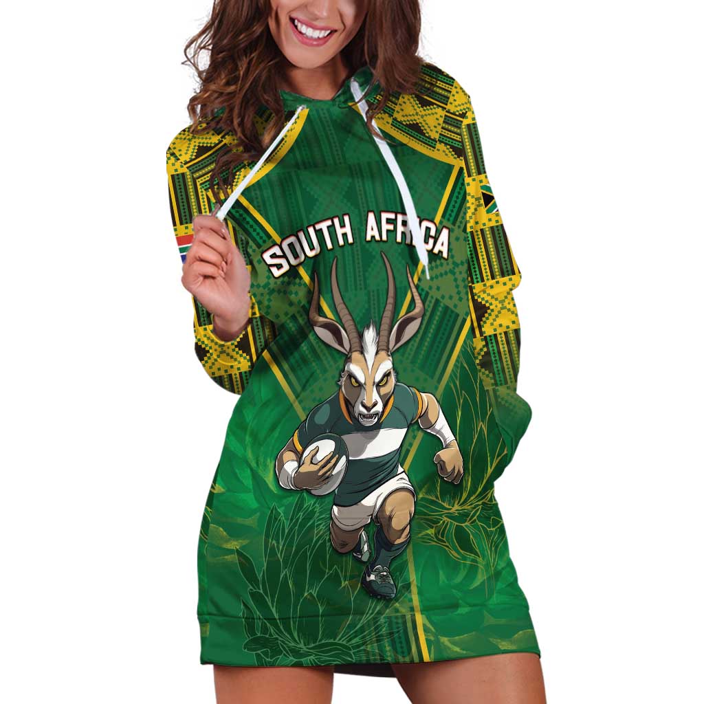 Custom South Africa Rugby 2024 Hoodie Dress Go Bokke African Pattern LT05 - Wonder Print Shop