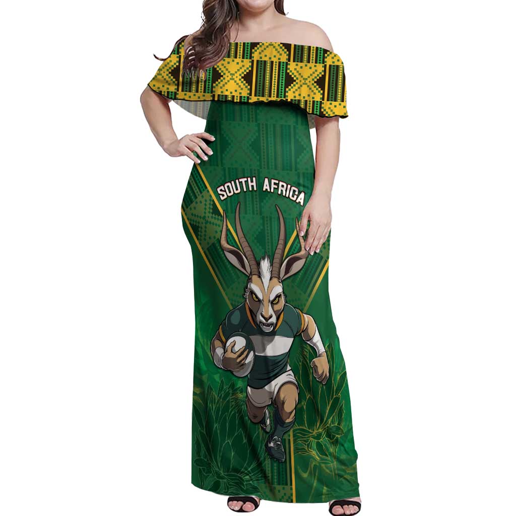 Custom South Africa Rugby 2024 Off Shoulder Maxi Dress Go Bokke African Pattern LT05 - Wonder Print Shop