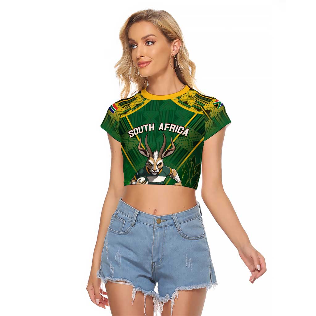 Custom South Africa Rugby 2024 Raglan Cropped T Shirt Go Bokke African Pattern LT05 - Wonder Print Shop