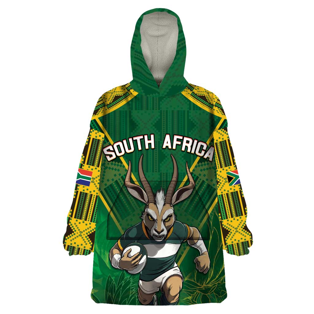 Custom South Africa Rugby 2024 Wearable Blanket Hoodie Go Bokke African Pattern