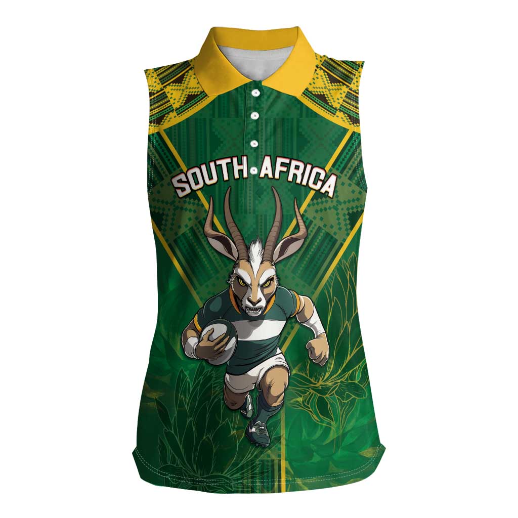 Custom South Africa Rugby 2024 Women Sleeveless Polo Shirt Go Bokke African Pattern