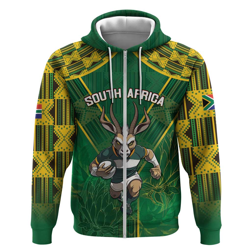 Custom South Africa Rugby 2024 Zip Hoodie Go Bokke African Pattern LT05 - Wonder Print Shop