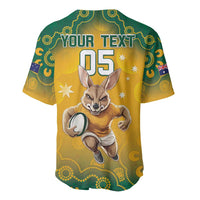 Yellow and green rugby jersey back with YOUR TEXT and 05, kangaroo and stars print.