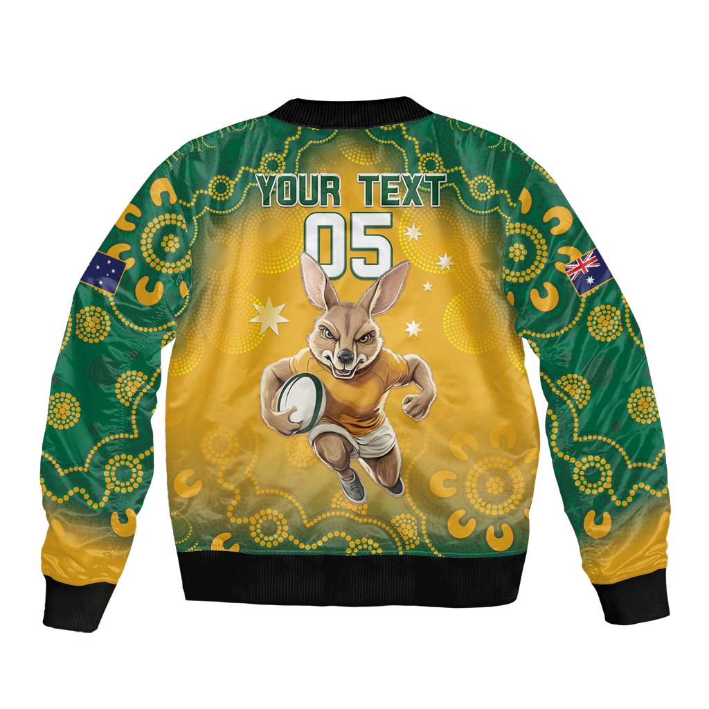 Yellow and green bomber jacket with kangaroo, YOUR TEXT and 05 on back, full zip.