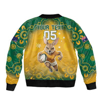 Yellow and green bomber jacket with kangaroo, YOUR TEXT and 05 on back, full zip.