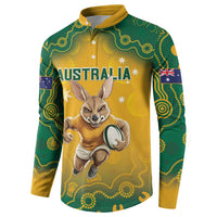 Green and yellow Australia kangaroo button sweatshirt, large front AUSTRALIA graphic