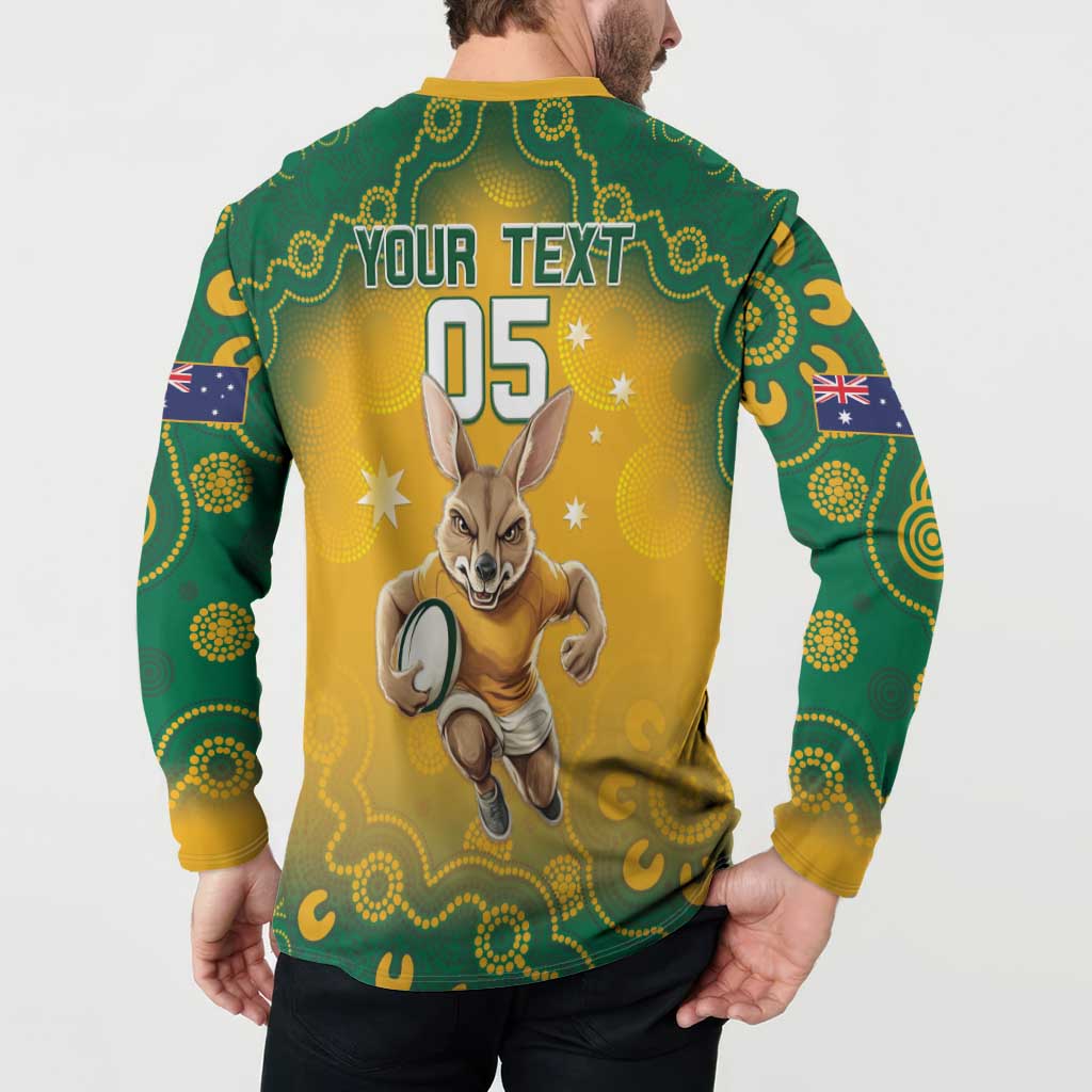 Green and yellow kangaroo print button sweatshirt, back YOUR TEXT 05, patterned sleeves