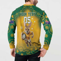 Green and yellow kangaroo print button sweatshirt, back YOUR TEXT 05, patterned sleeves