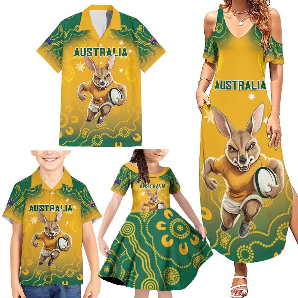 Custom Australia Rugby 2024 Family Matching Summer Maxi Dress and Hawaiian Shirt Go Wallabies Aboriginal Pattern LT05 - Wonder Print Shop