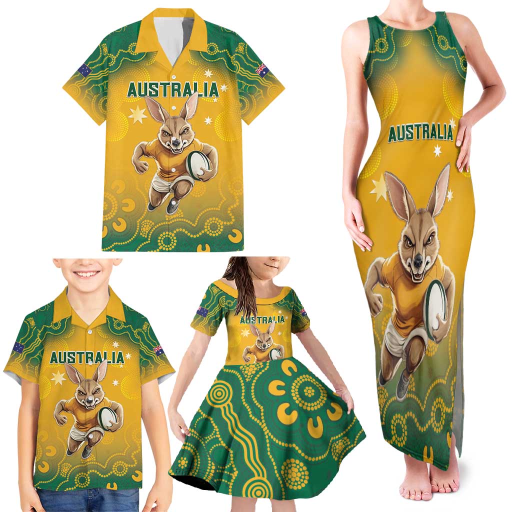 Custom Australia Rugby 2024 Family Matching Tank Maxi Dress and Hawaiian Shirt Go Wallabies Aboriginal Pattern LT05 - Wonder Print Shop