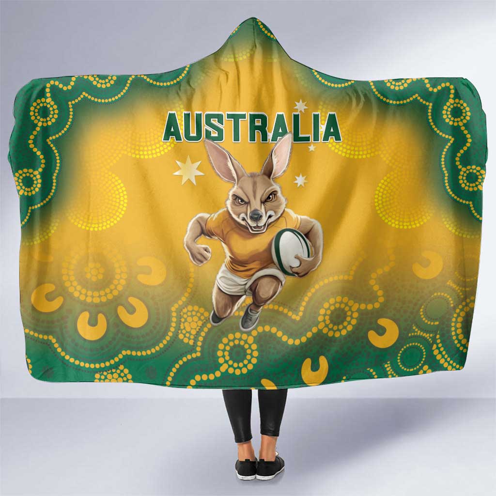 Australia Rugby 2024 Hooded Blanket Go Wallabies Aboriginal Pattern