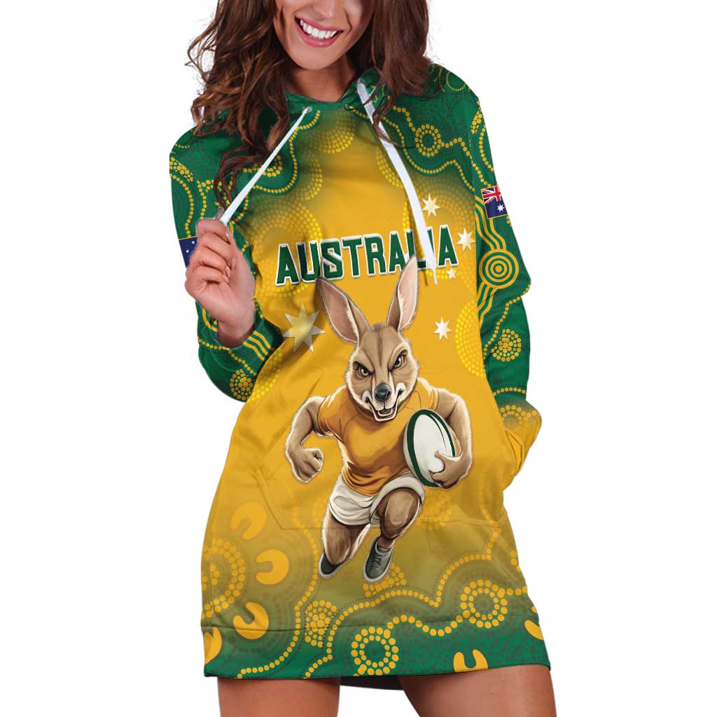 Custom Australia Rugby 2024 Hoodie Dress Go Wallabies Aboriginal Pattern LT05 - Wonder Print Shop