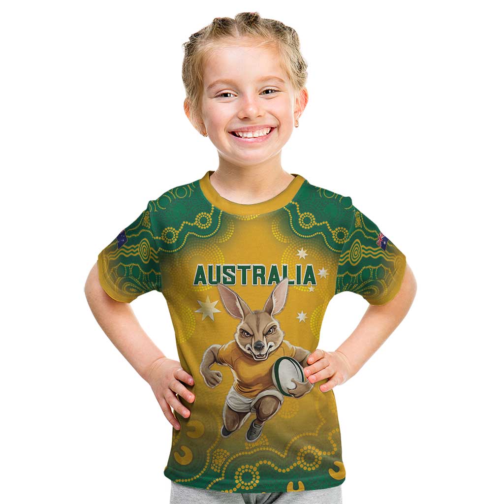 Custom Australia Rugby 2024 Kid T Shirt Go Wallabies Aboriginal Pattern LT05 - Wonder Print Shop