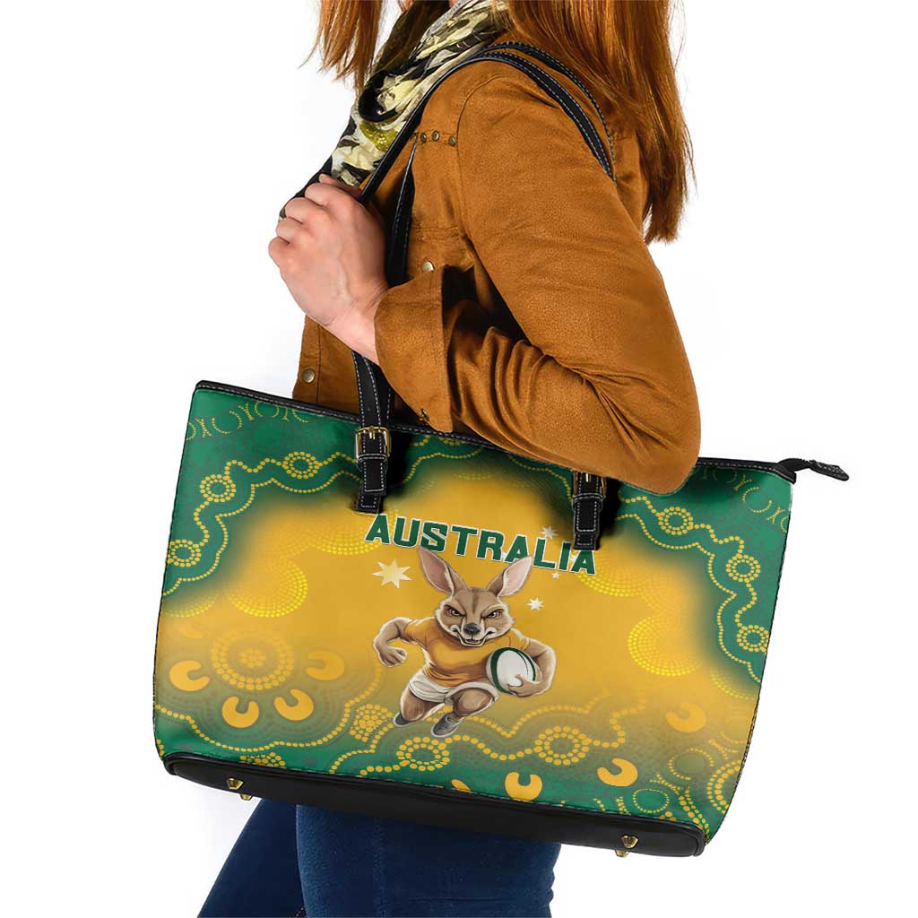 Australia Rugby 2024 Leather Tote Bag Go Wallabies Aboriginal Pattern