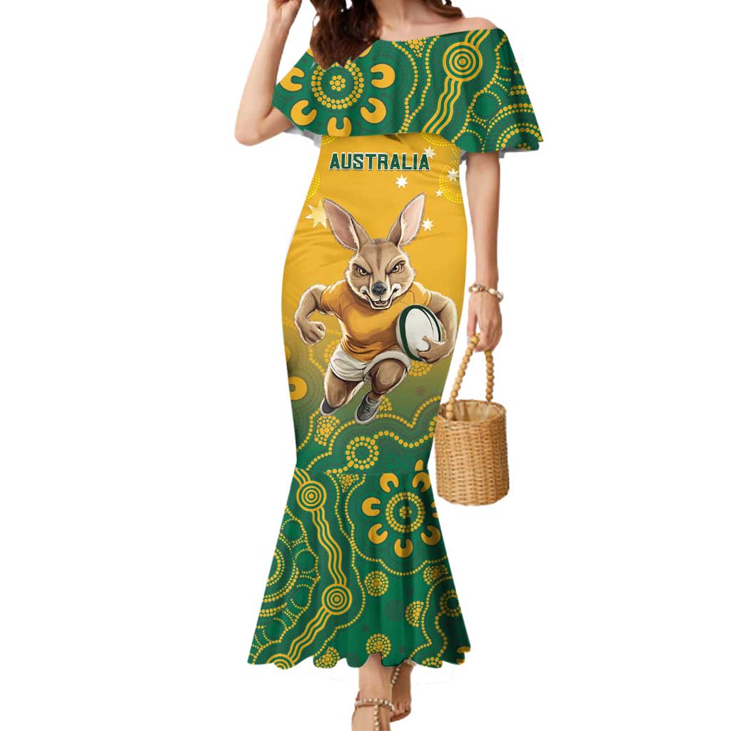 Custom Australia Rugby 2024 Mermaid Dress Go Wallabies Aboriginal Pattern LT05 - Wonder Print Shop