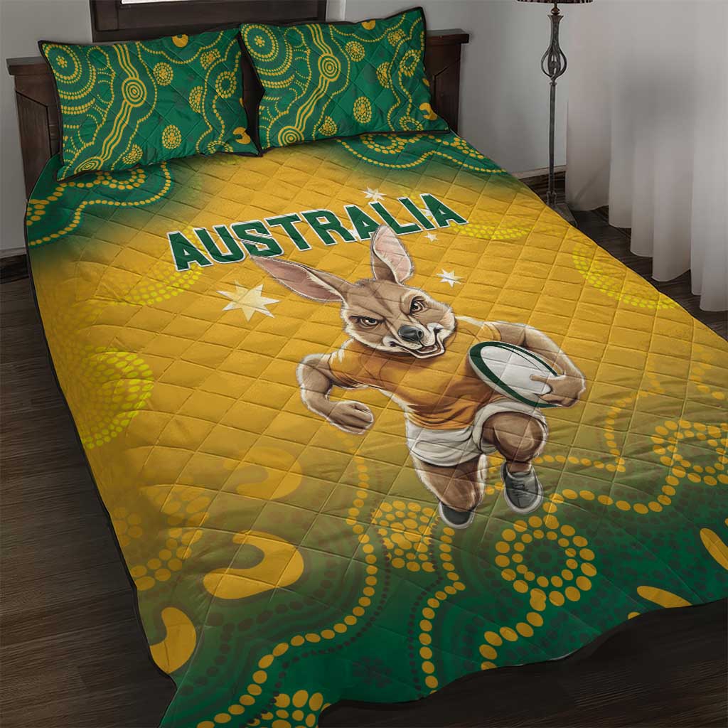 Australia Rugby 2024 Quilt Bed Set Go Wallabies Aboriginal Pattern