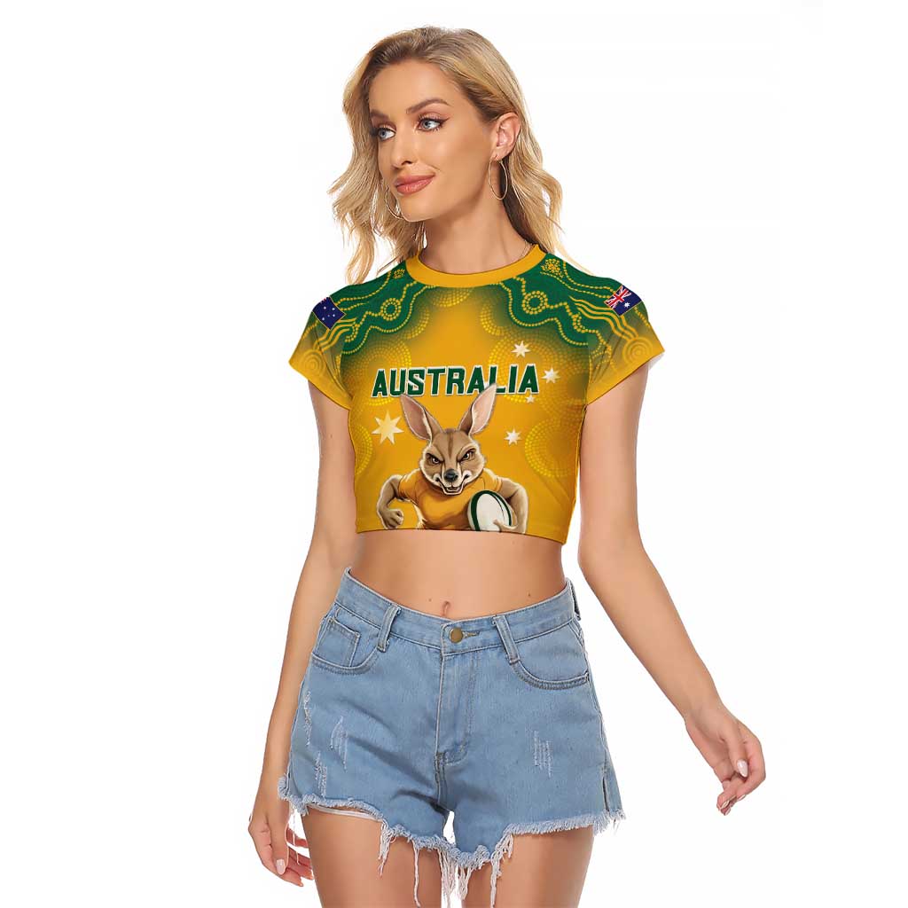 Custom Australia Rugby 2024 Raglan Cropped T Shirt Go Wallabies Aboriginal Pattern LT05 - Wonder Print Shop