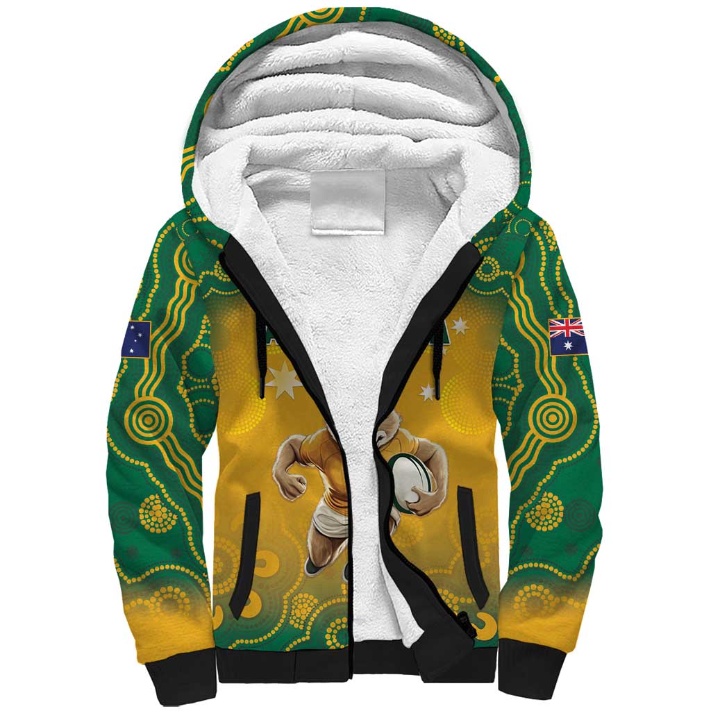 Custom Australia Rugby 2024 Sherpa Hoodie Go Wallabies Aboriginal Pattern