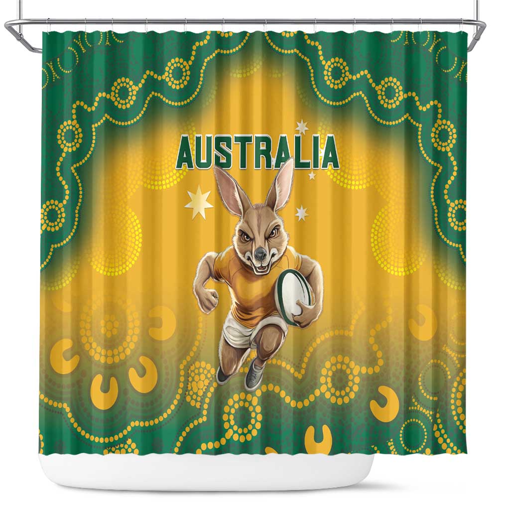 Australia Rugby 2024 Shower Curtain Go Wallabies Aboriginal Pattern