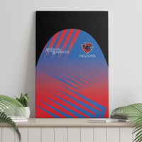 Framed cricket canvas wall art featuring Falcons logo over blue-red striped mountain design