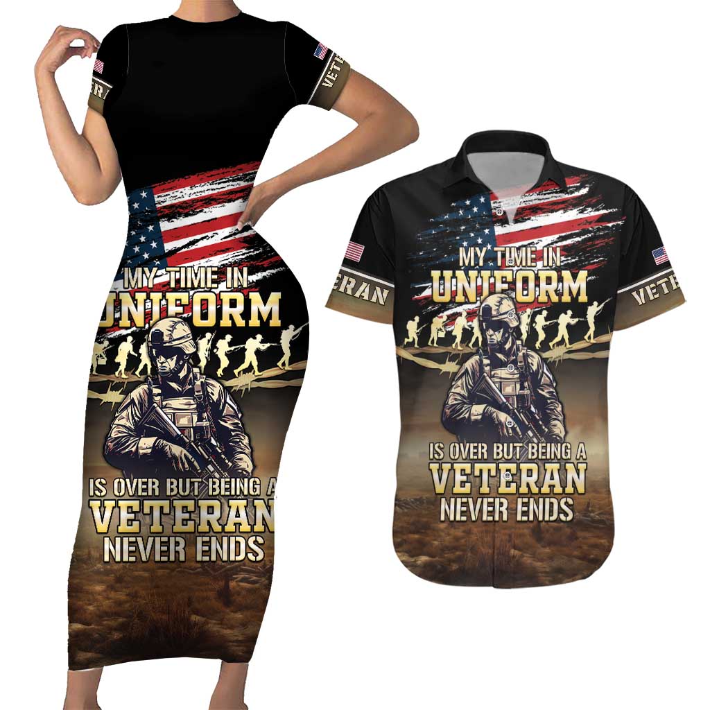 United States Veterans Day Couples Matching Short Sleeve Bodycon Dress and Hawaiian Shirt Thank You Veterans Proud US Flag LT05 - Wonder Print Shop